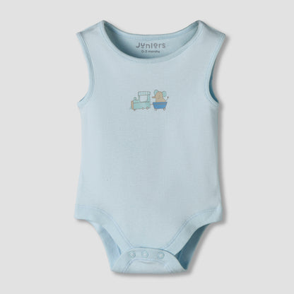 Pack of 7 Juniors Round Neck Sleeveless Bodysuit with Fun Prints