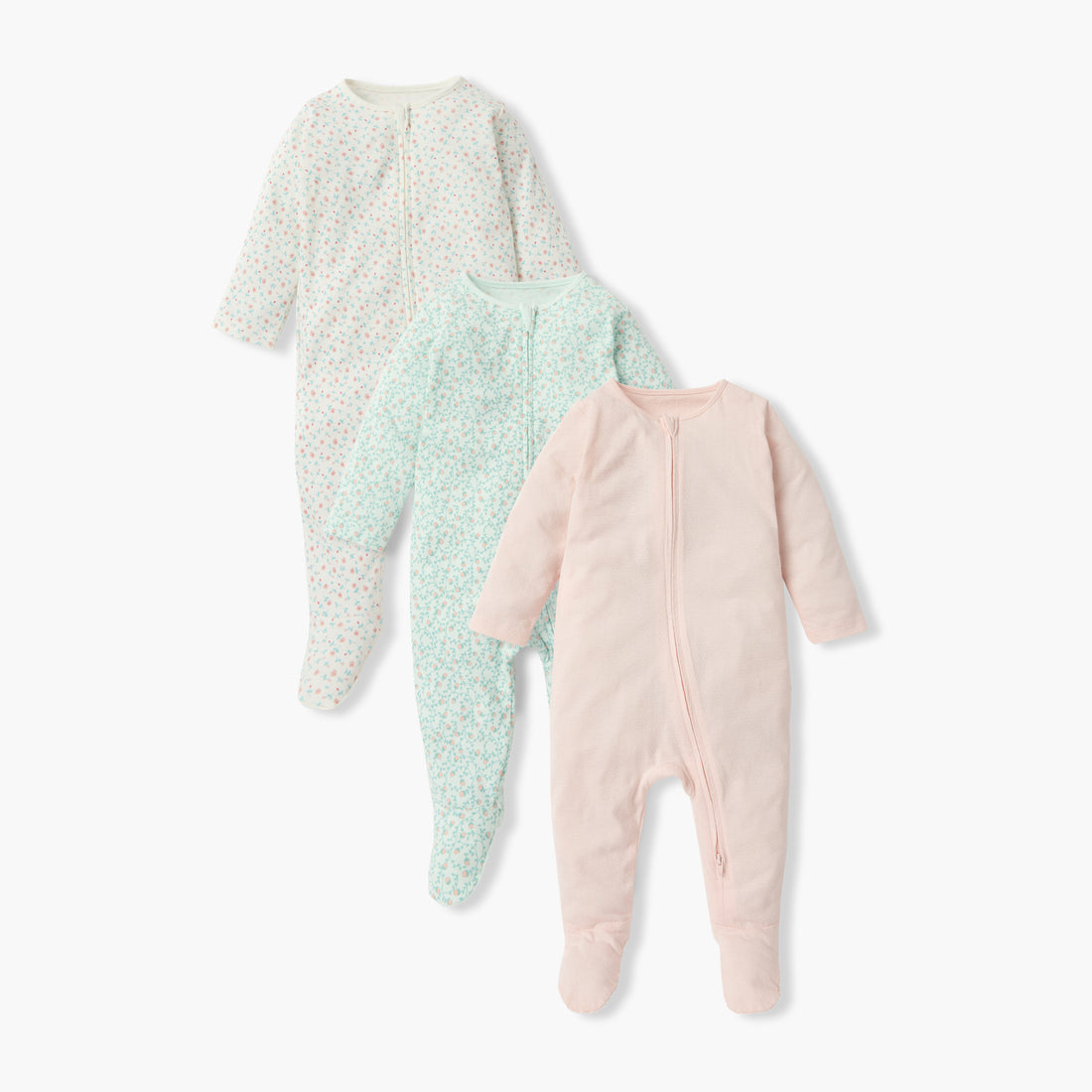 Juniors Printed Sleepsuit with Zip Closure and Long Sleeves - Set of 3 - Multicolour / 12-18 mths