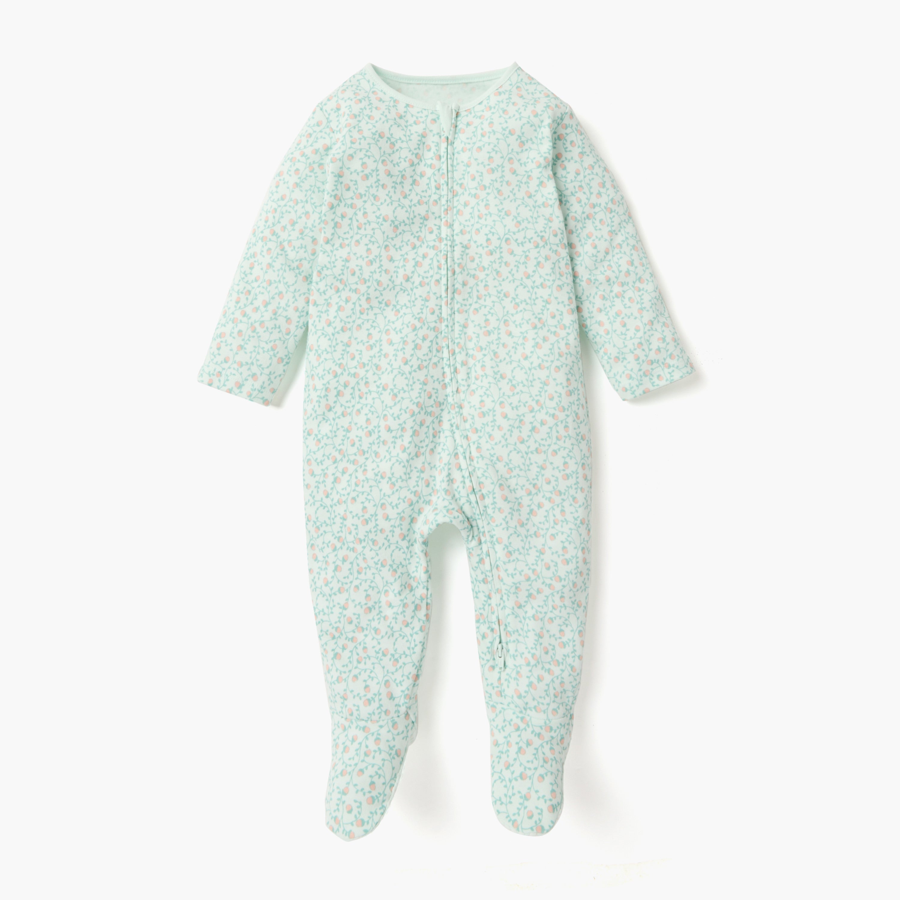 Juniors Printed Sleepsuit with Zip Closure and Long Sleeves - Set of 3