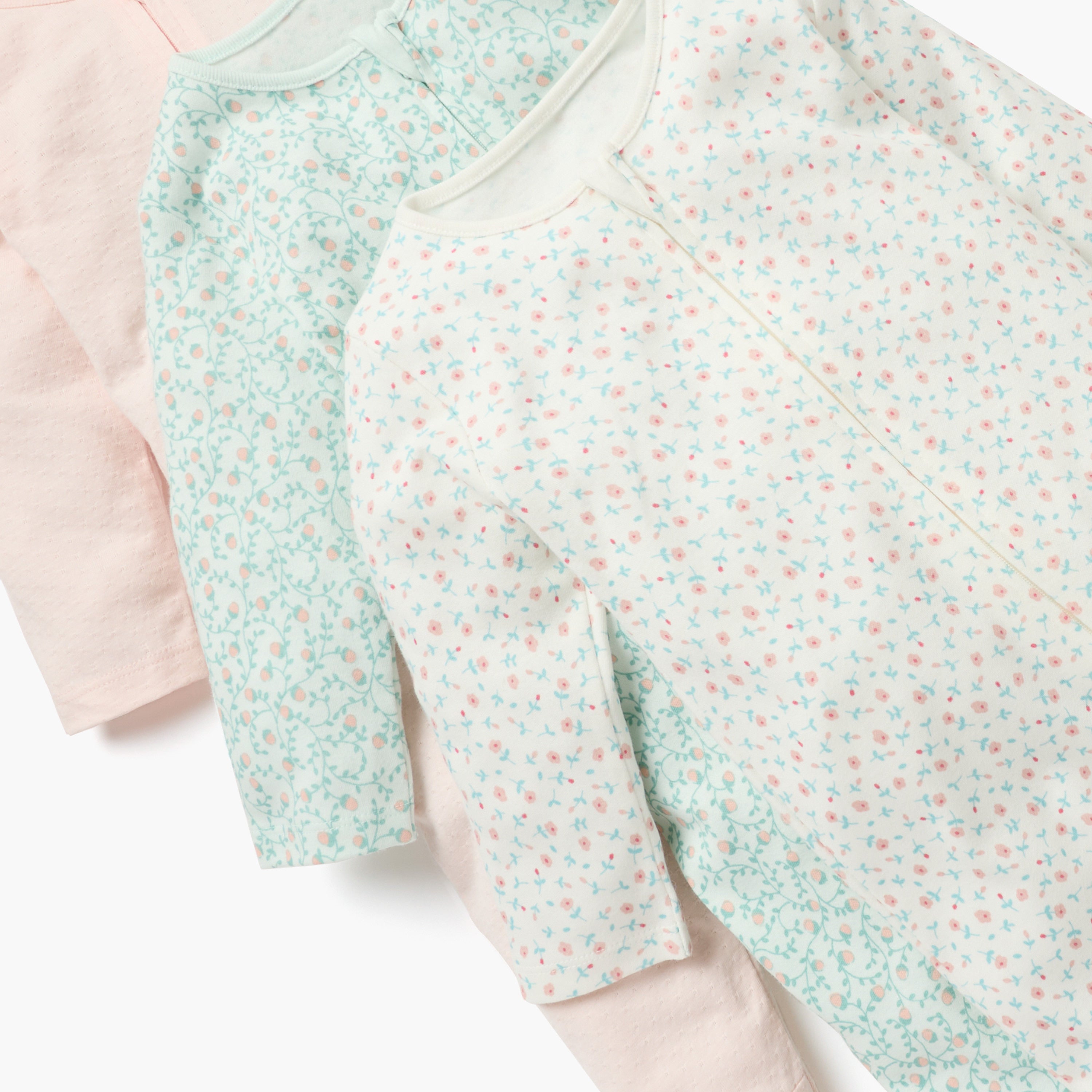 Juniors Printed Sleepsuit with Zip Closure and Long Sleeves - Set of 3