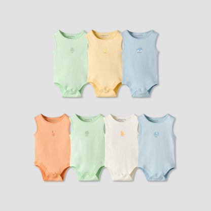 Pack of 7 Juniors Crew Neck Sleeveless Bodysuit with Snap Button Closure - Multicolour / 12-18 mths