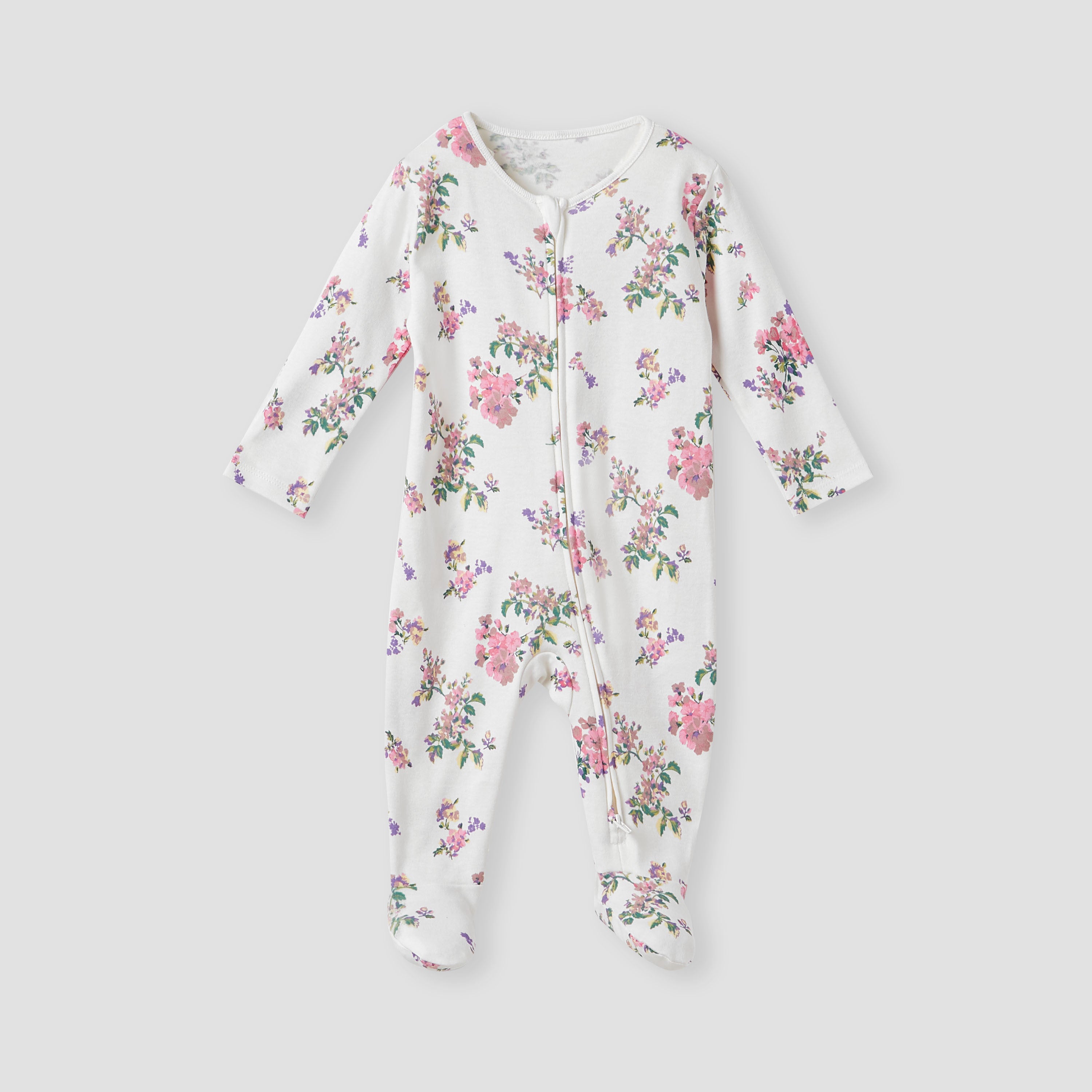 Juniors Floral Print Sleepsuit with Zip Closure - Set of 3