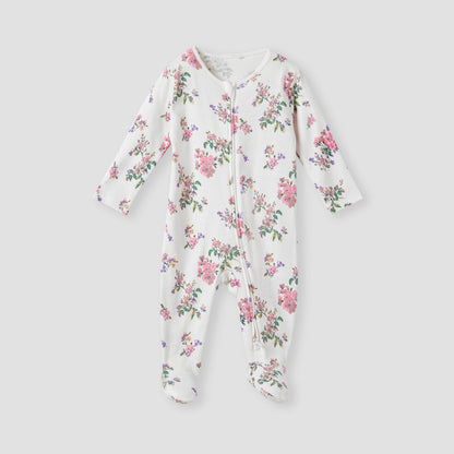 Juniors Floral Print Sleepsuit with Zip Closure - Set of 3