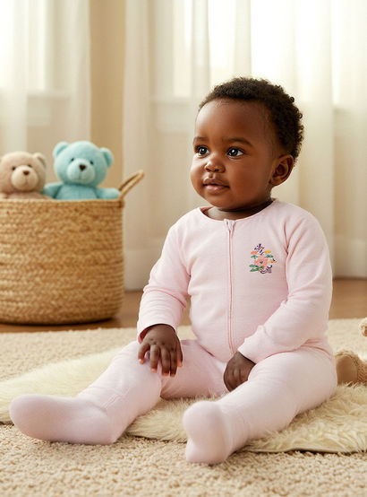 Juniors Floral Print Sleepsuit with Zip Closure - Set of 3-baby-girls-clothing-nightwear-sleepsuits-image-8
