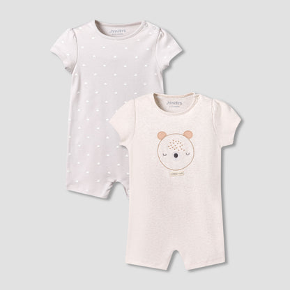 Pack of 2 Juniors Round Neck Short Sleeves Romper with Print - Beige / 12-18 mths