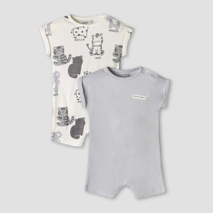 Pack of 2 Juniors Round Neck Short Sleeve Romper with Snap Button Closure - Grey / 12-18 mths