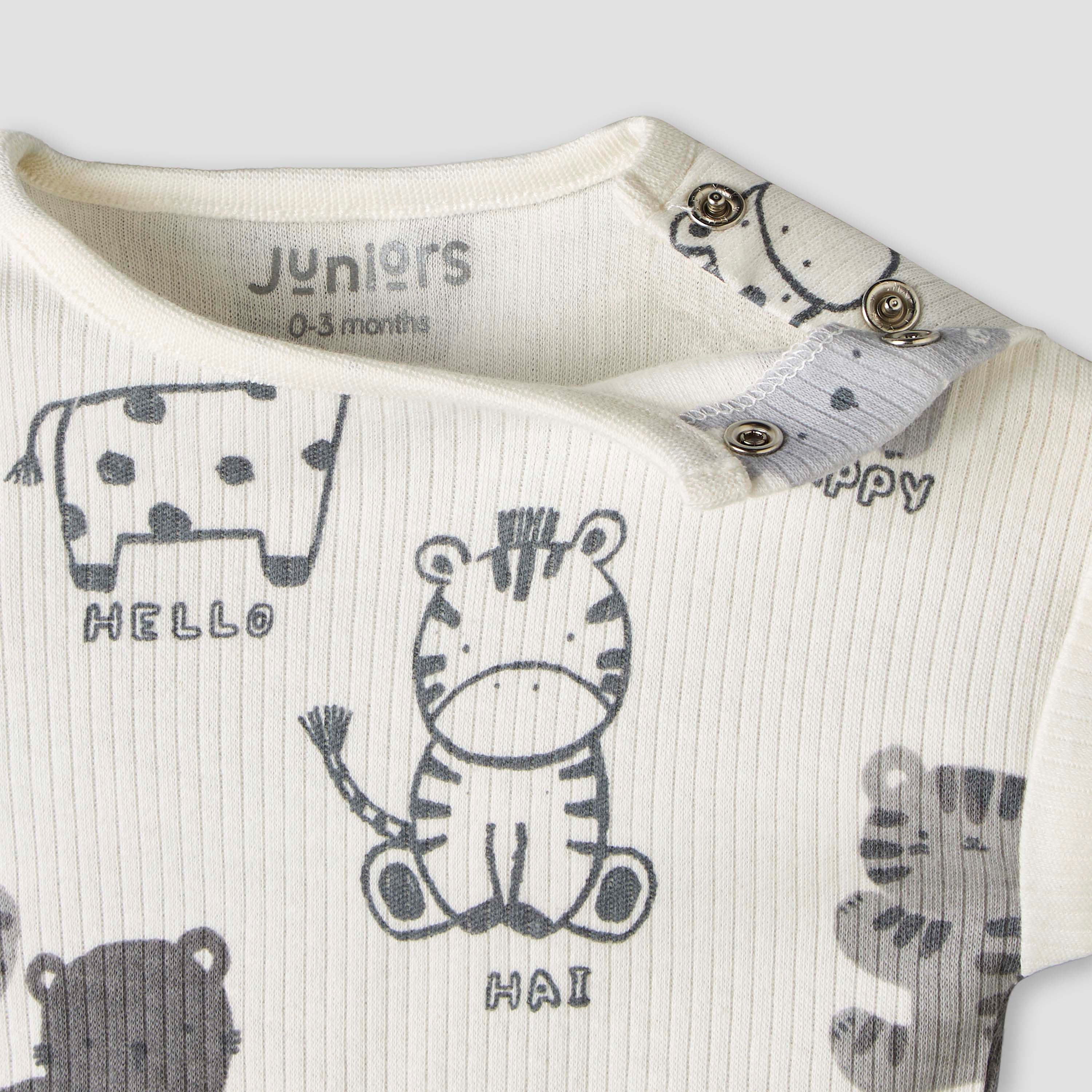 Pack of 2 Juniors Round Neck Short Sleeve Romper with Snap Button Closure