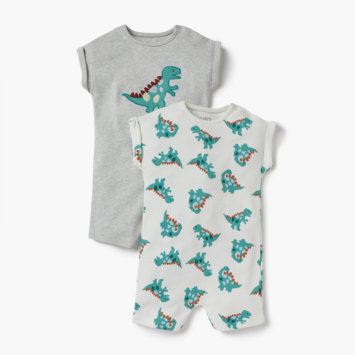 Juniors Dinosaur Detail Romper with Short Sleeves - Set of 2 - Multicolour / 12-18 mths