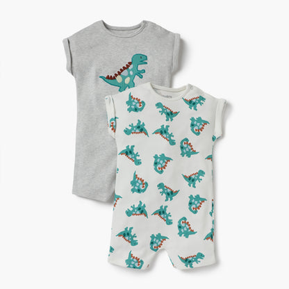 Juniors Dinosaur Detail Romper with Short Sleeves - Set of 2 - Multicolour / 12-18 mths