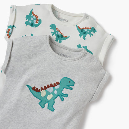 Juniors Dinosaur Detail Romper with Short Sleeves - Set of 2