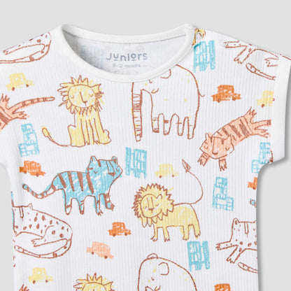Pack of 2 Juniors Round Neck Short Sleeves Romper with Print