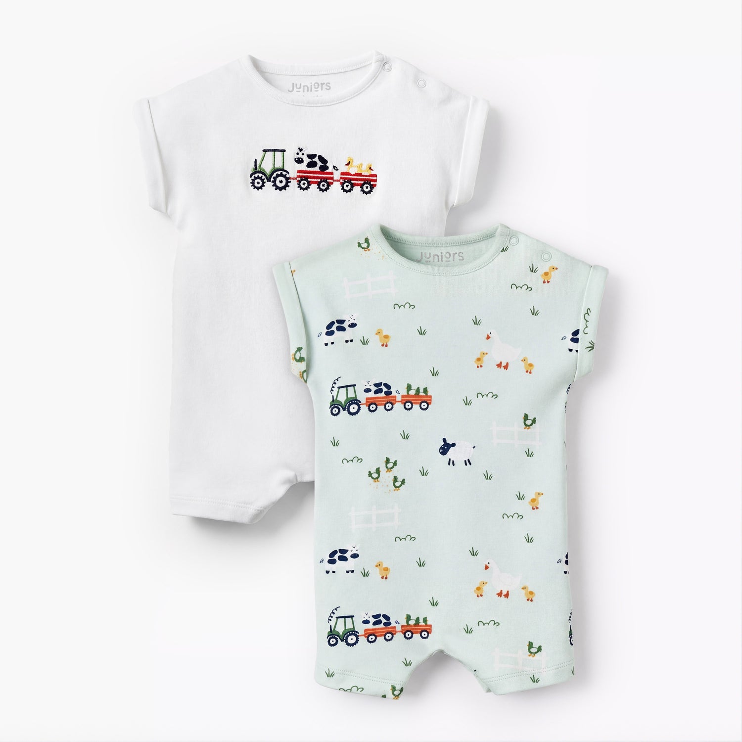 Pack of 2 Juniors Short Sleeves Romper with Farm Print - Multicolour / 12-18 mths