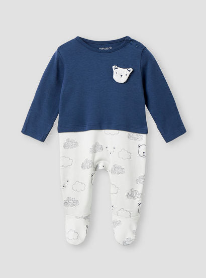 Juniors Bear Applique Sleepsuit with Long Sleeves-baby-boys-clothing-nightwear-sleepsuits-image-1