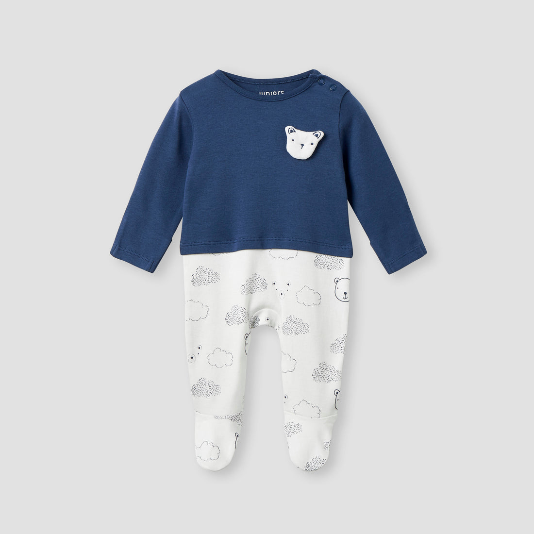 Juniors Bear Applique Sleepsuit with Long Sleeves - Blue / 12-18 mths