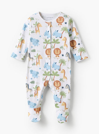Juniors Cotton Round Neck Long Sleeves Sleepsuit with Floral Print-baby-girls-clothing-nightwear-sleepsuits-image-1