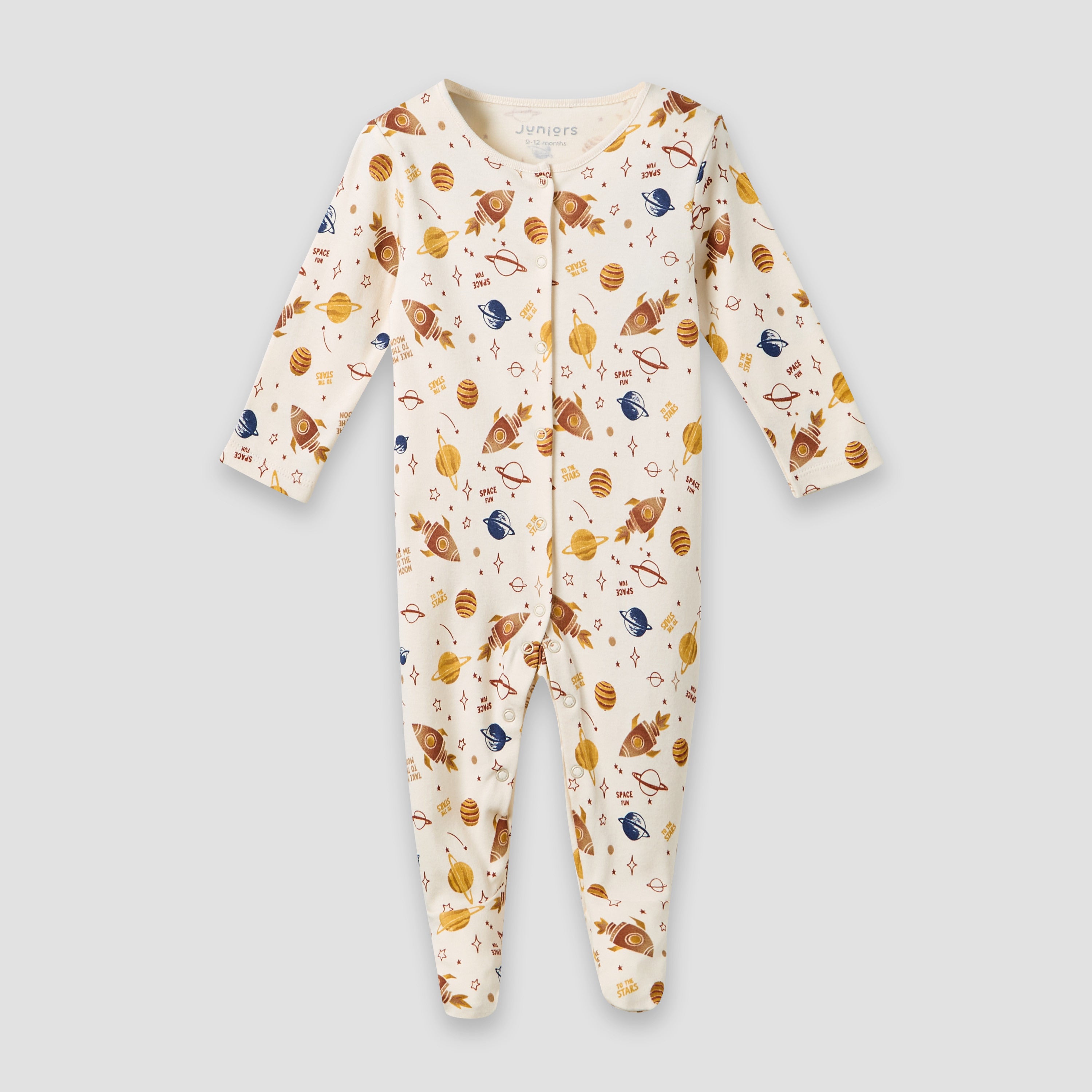 Juniors Round Neck Sleepsuit with Snap Button Closure - Cotton - Long Sleeves