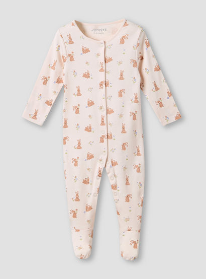 Juniors Round Neck Sleepsuit with Rabbit Print - Cotton - Long Sleeves-baby-girls-clothing-nightwear-sleepsuits-image-2