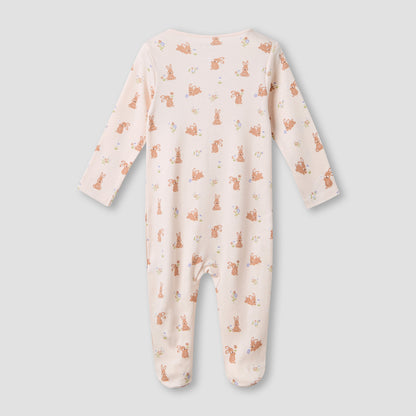 Juniors Round Neck Sleepsuit with Rabbit Print - Cotton - Long Sleeves