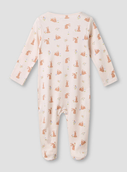 Juniors Round Neck Sleepsuit with Rabbit Print - Cotton - Long Sleeves-baby-girls-clothing-nightwear-sleepsuits-image-3