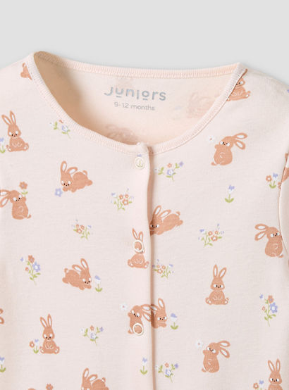 Juniors Round Neck Sleepsuit with Rabbit Print - Cotton - Long Sleeves-baby-girls-clothing-nightwear-sleepsuits-image-4