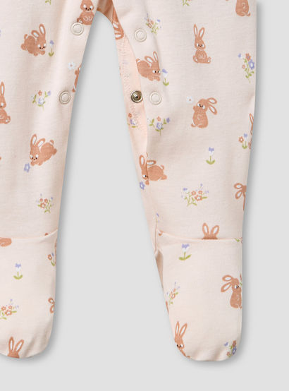 Juniors Round Neck Sleepsuit with Rabbit Print - Cotton - Long Sleeves-baby-girls-clothing-nightwear-sleepsuits-image-5