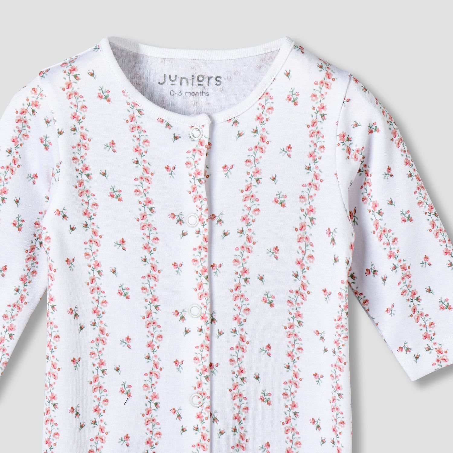 Juniors Cotton Round Neck Long Sleeves Sleepsuit with Floral Print