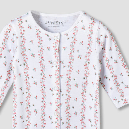 Juniors Cotton Round Neck Long Sleeves Sleepsuit with Floral Print