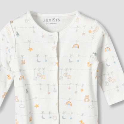 Juniors Cotton Round Neck Long Sleeves Sleepsuit with Fun Print