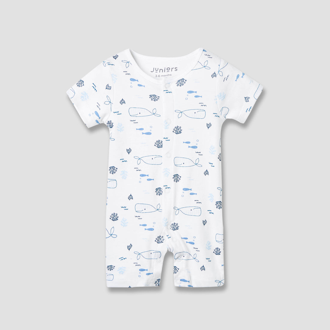 Juniors Round Neck Romper with Whale Print - Cotton - Short Sleeves