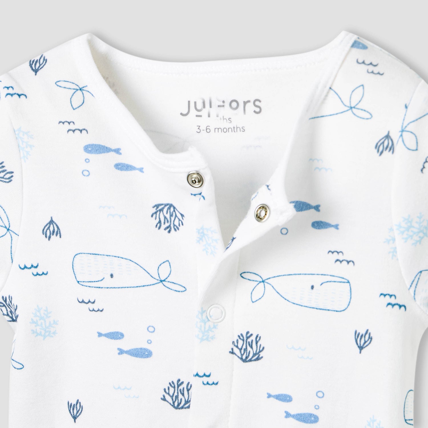 Juniors Round Neck Romper with Whale Print - Cotton - Short Sleeves