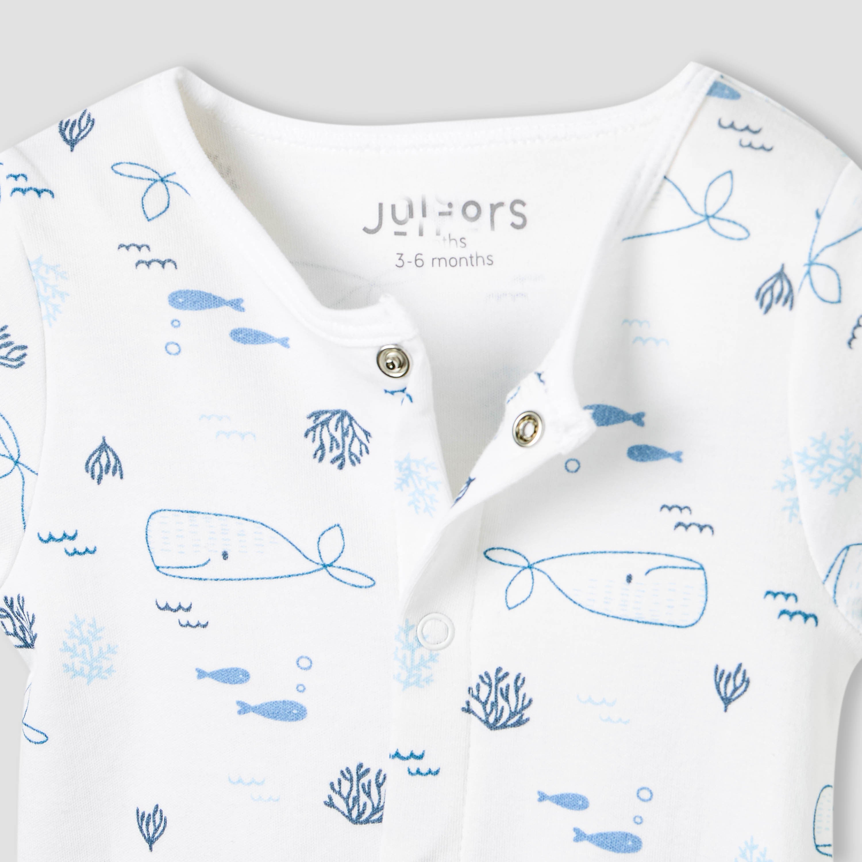 Juniors Round Neck Romper with Whale Print - Cotton - Short Sleeves
