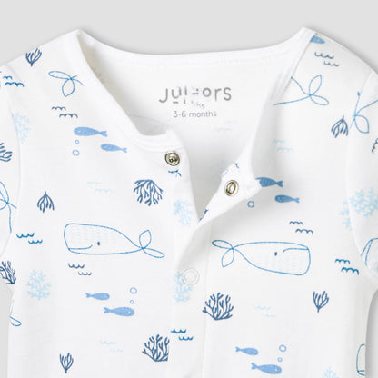 Juniors Round Neck Romper with Whale Print - Cotton - Short Sleeves