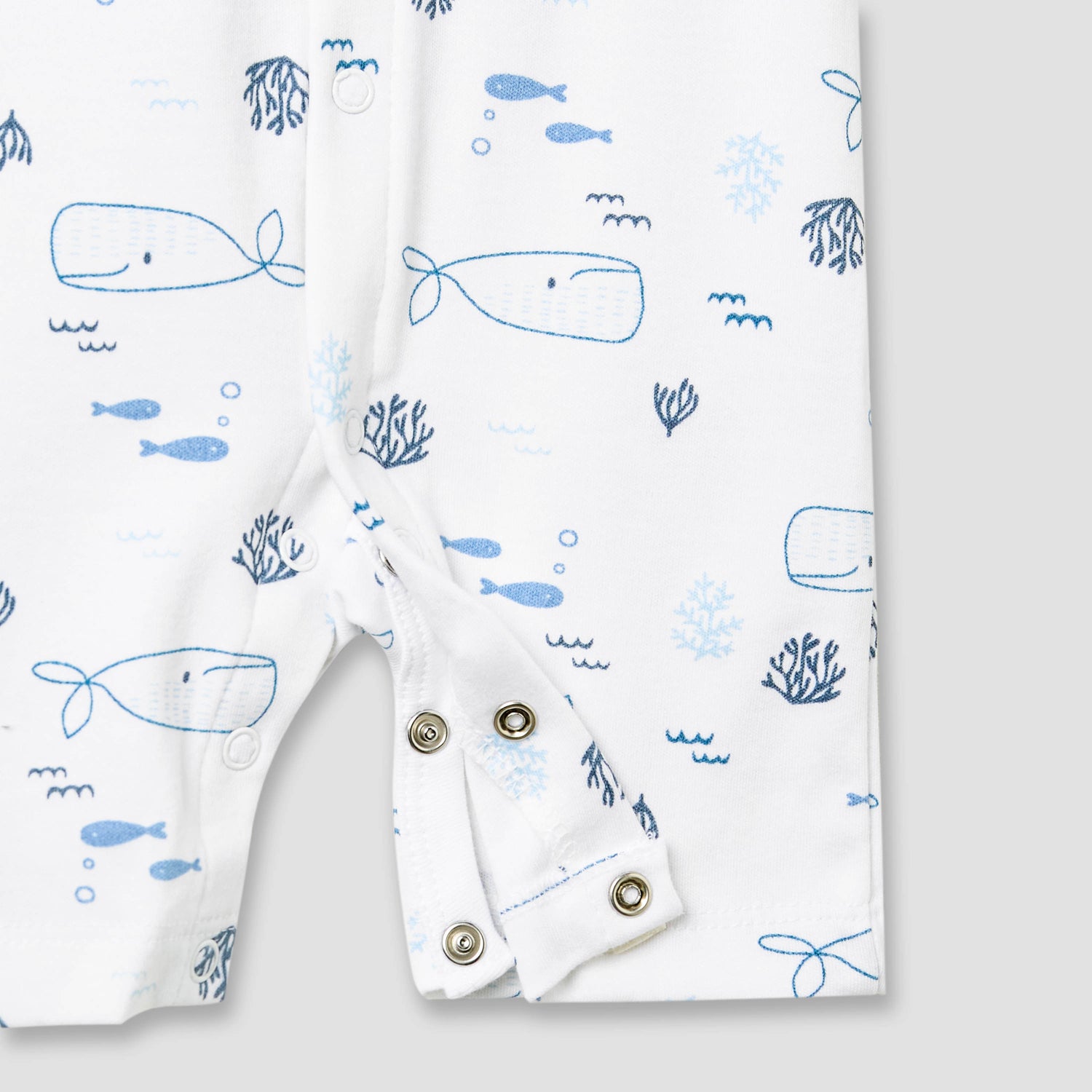 Juniors Round Neck Romper with Whale Print - Cotton - Short Sleeves