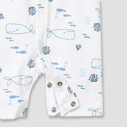Juniors Round Neck Romper with Whale Print - Cotton - Short Sleeves