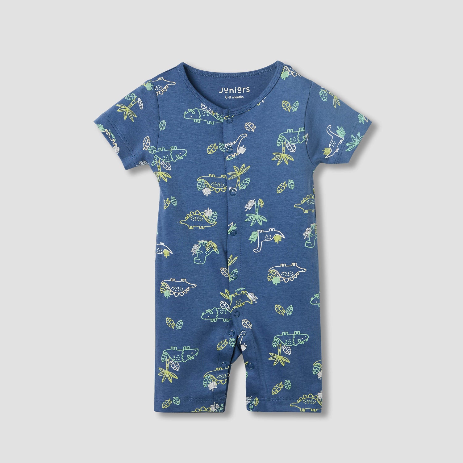 Juniors Round Neck Romper with Dinosaur Print - Cotton - Short Sleeves