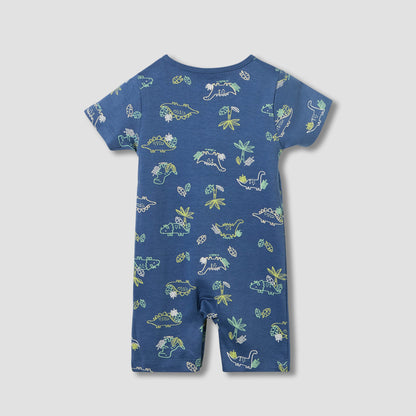 Juniors Round Neck Romper with Dinosaur Print - Cotton - Short Sleeves