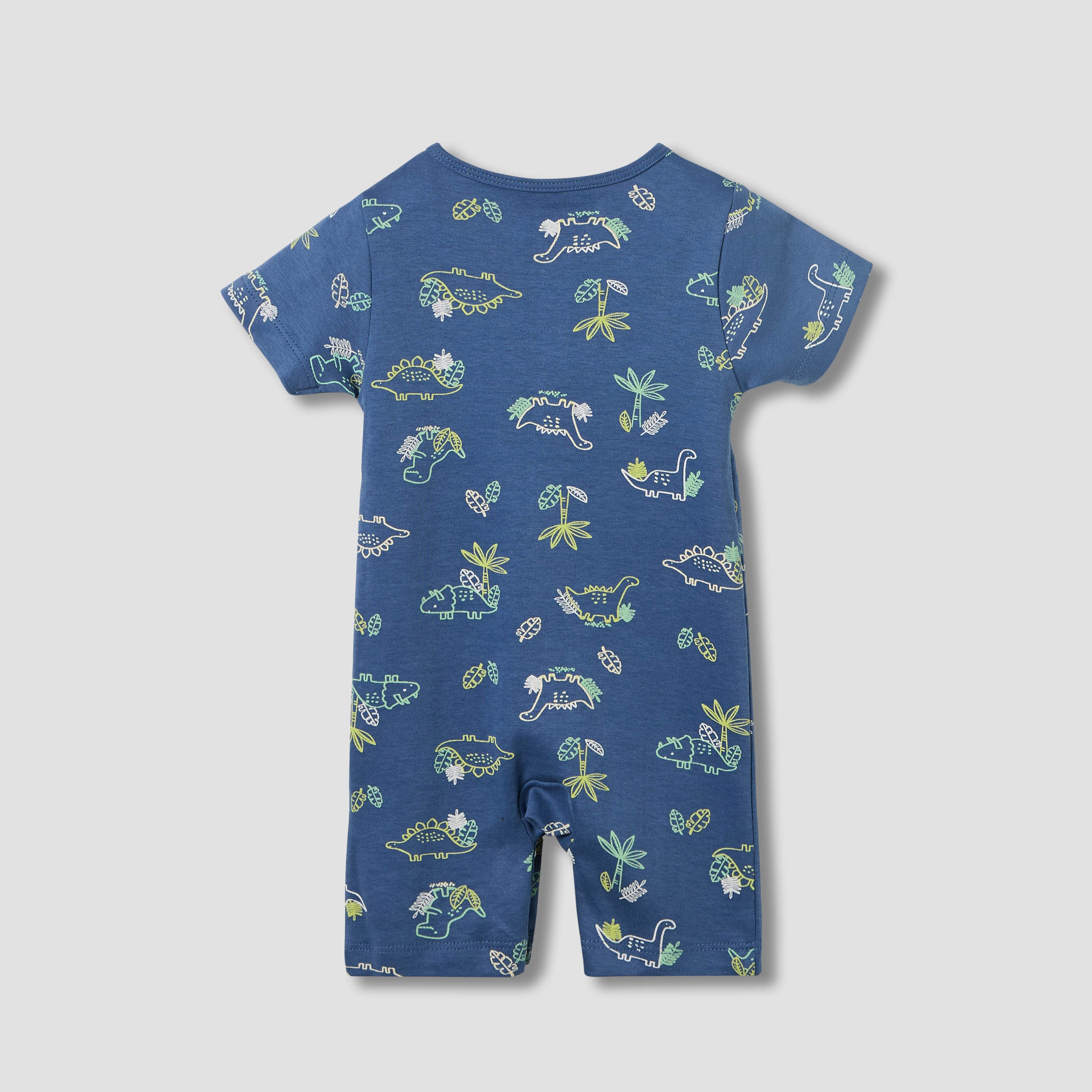 Juniors Round Neck Romper with Dinosaur Print - Cotton - Short Sleeves