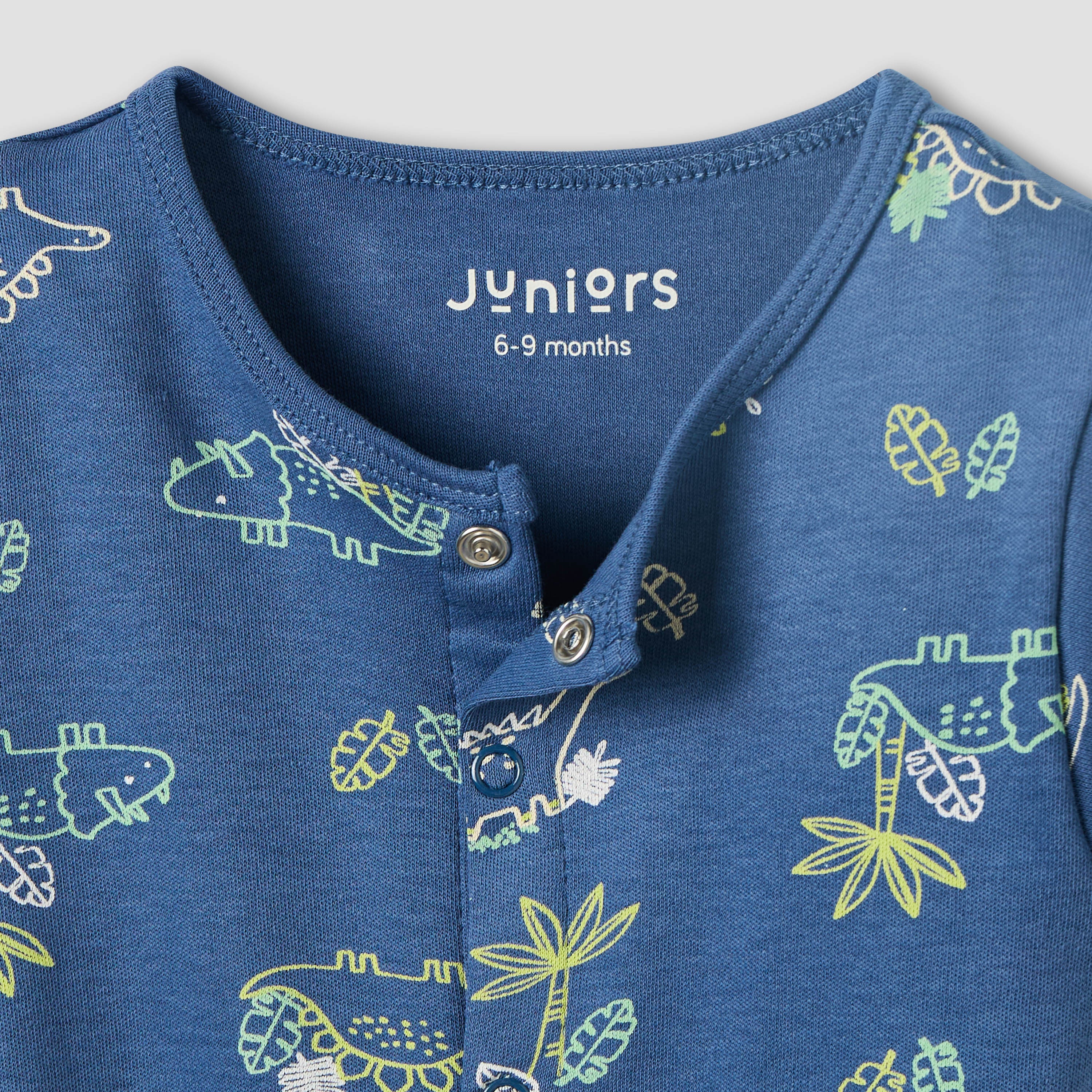 Juniors Round Neck Romper with Dinosaur Print - Cotton - Short Sleeves