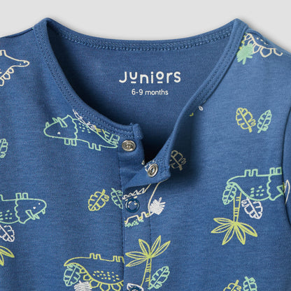 Juniors Round Neck Romper with Dinosaur Print - Cotton - Short Sleeves