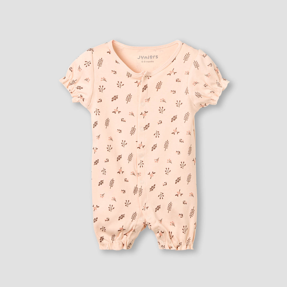 Juniors Round Neck Romper with Floral Print - Cotton - Short Sleeves