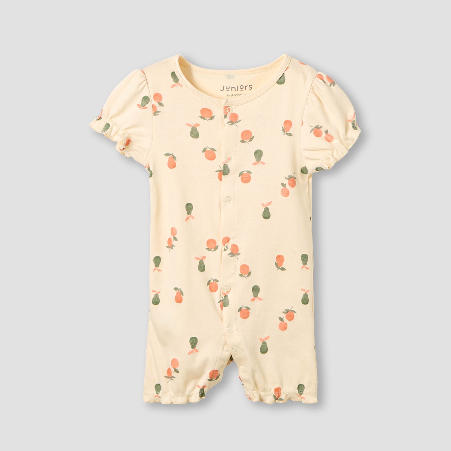 Juniors Round Neck Romper with Fruit Print - Cotton - Short Sleeves - Beige / 12-18 mths