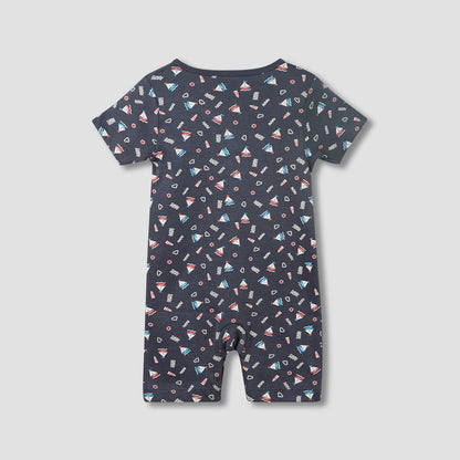 Juniors Round Neck Romper with Snap Button Closure - Cotton - Short Sleeves