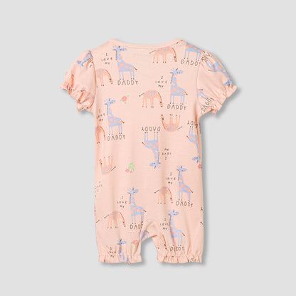 Juniors Round Neck Romper with Giraffe Print - Cotton - Short Sleeves