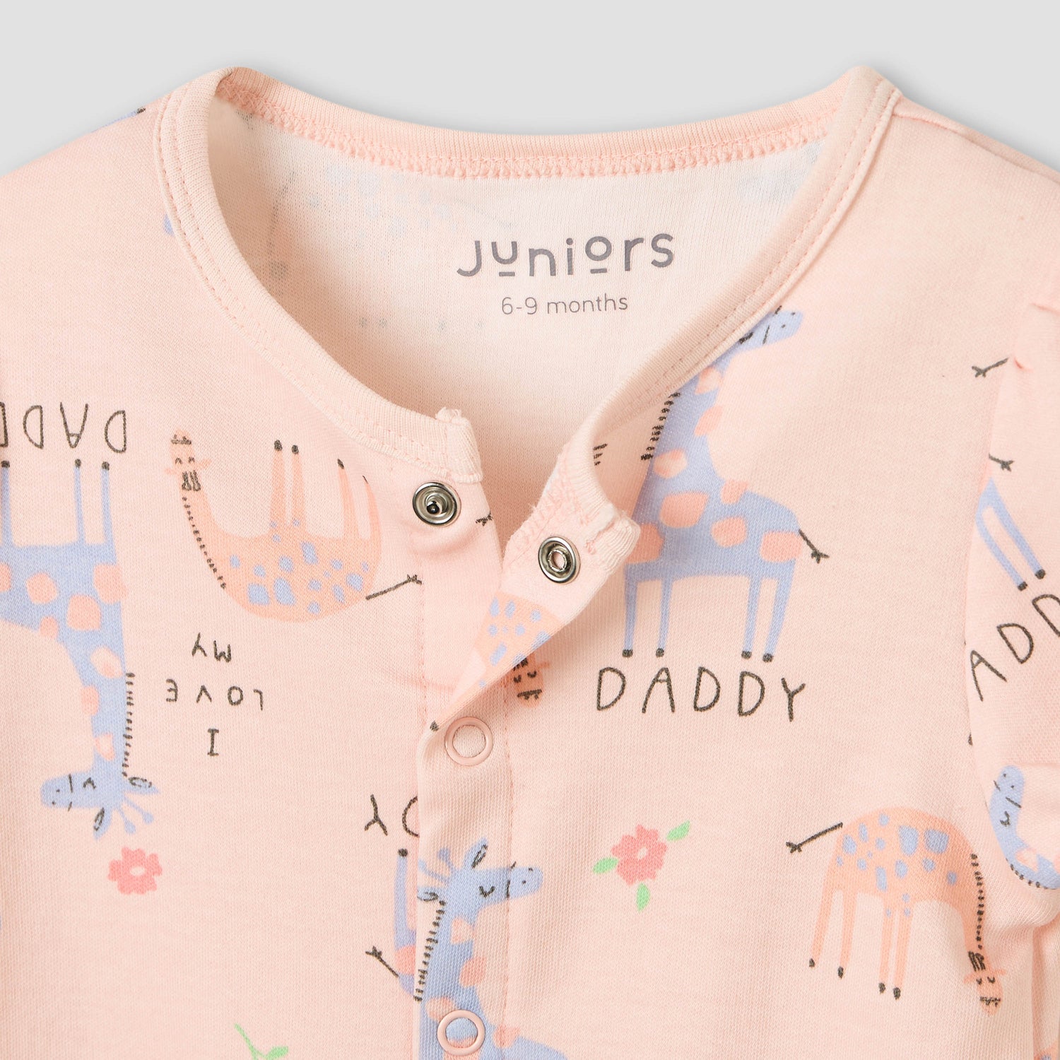 Juniors Round Neck Romper with Giraffe Print - Cotton - Short Sleeves