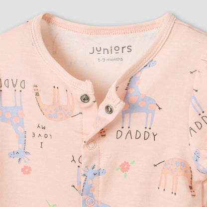 Juniors Round Neck Romper with Giraffe Print - Cotton - Short Sleeves