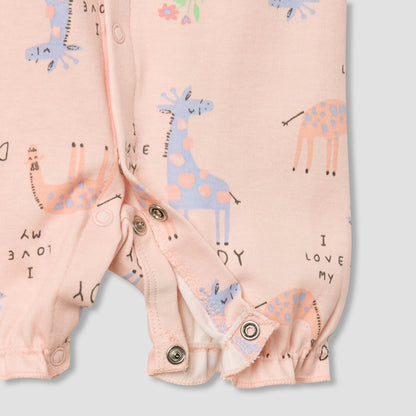 Juniors Round Neck Romper with Giraffe Print - Cotton - Short Sleeves