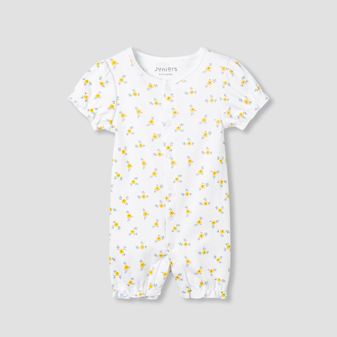 Juniors Round Neck Romper with Floral Print - Cotton - Short Sleeves