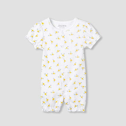 Juniors Round Neck Romper with Floral Print - Cotton - Short Sleeves