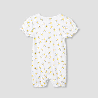 Juniors Round Neck Romper with Floral Print - Cotton - Short Sleeves