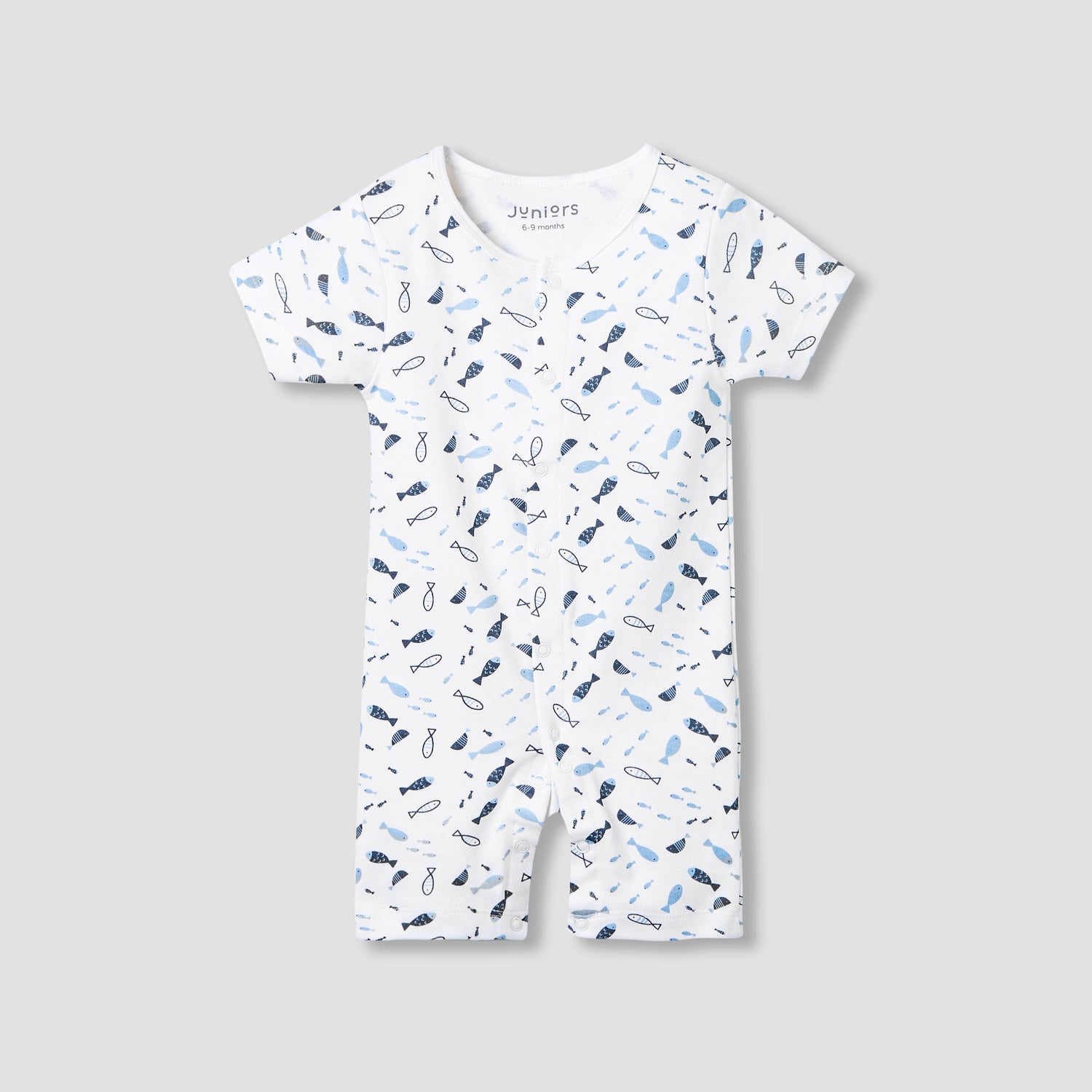 Juniors Round Neck Romper with Fish Print - Cotton - Short Sleeves